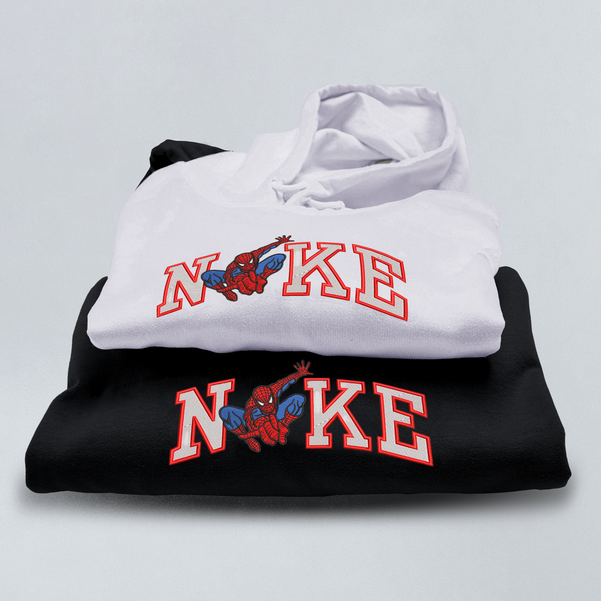 Páros hímzett pulóverek pók mintával – fekete és fehér kapucnis pulcsi, prémium páros ajándék