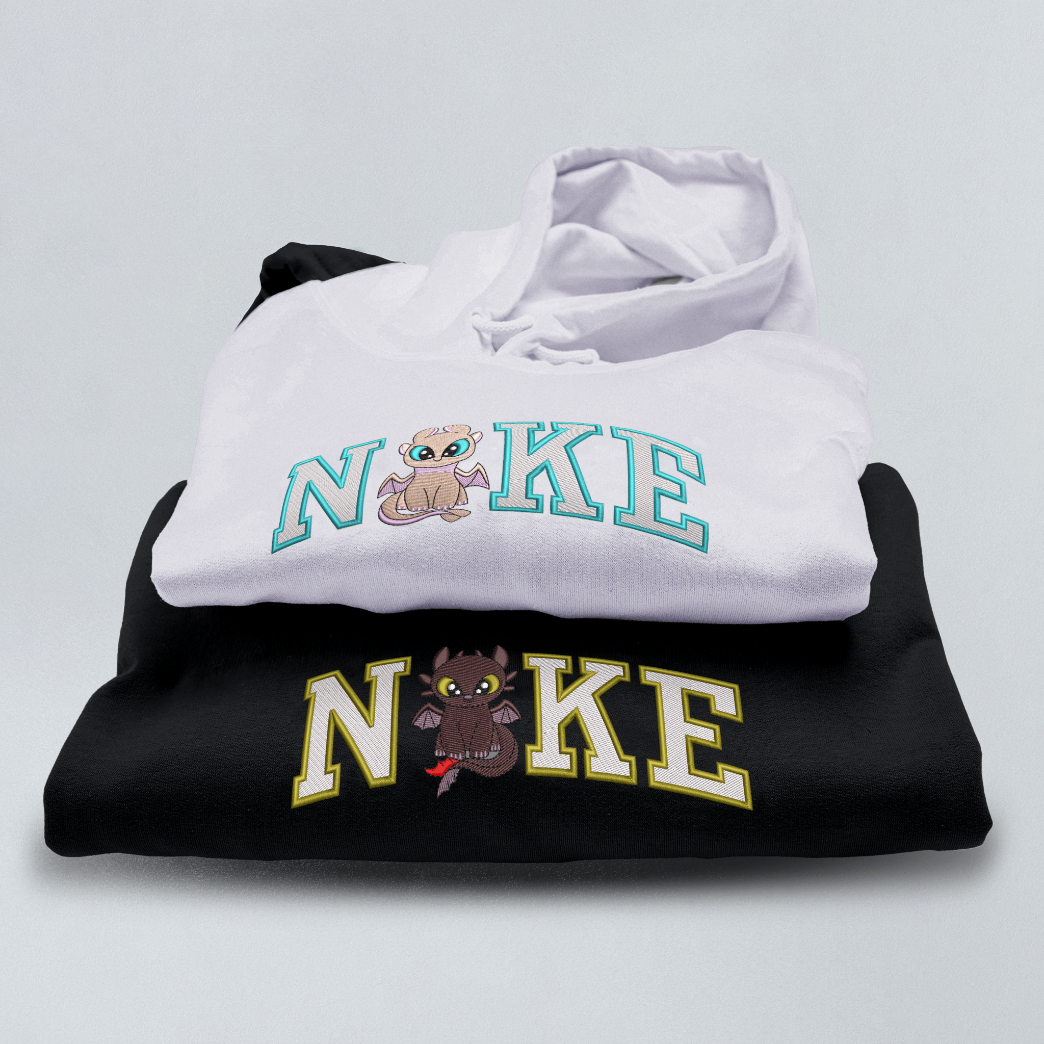 Páros hímzett pulóverek sárkány mintával – fekete és fehér matchy pulcsi különleges ajándék szerelmes pároknak